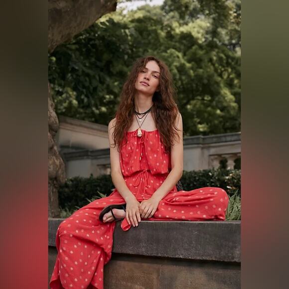 Free People Red Wide Leg Jumpsuit - Picture 4 of 14